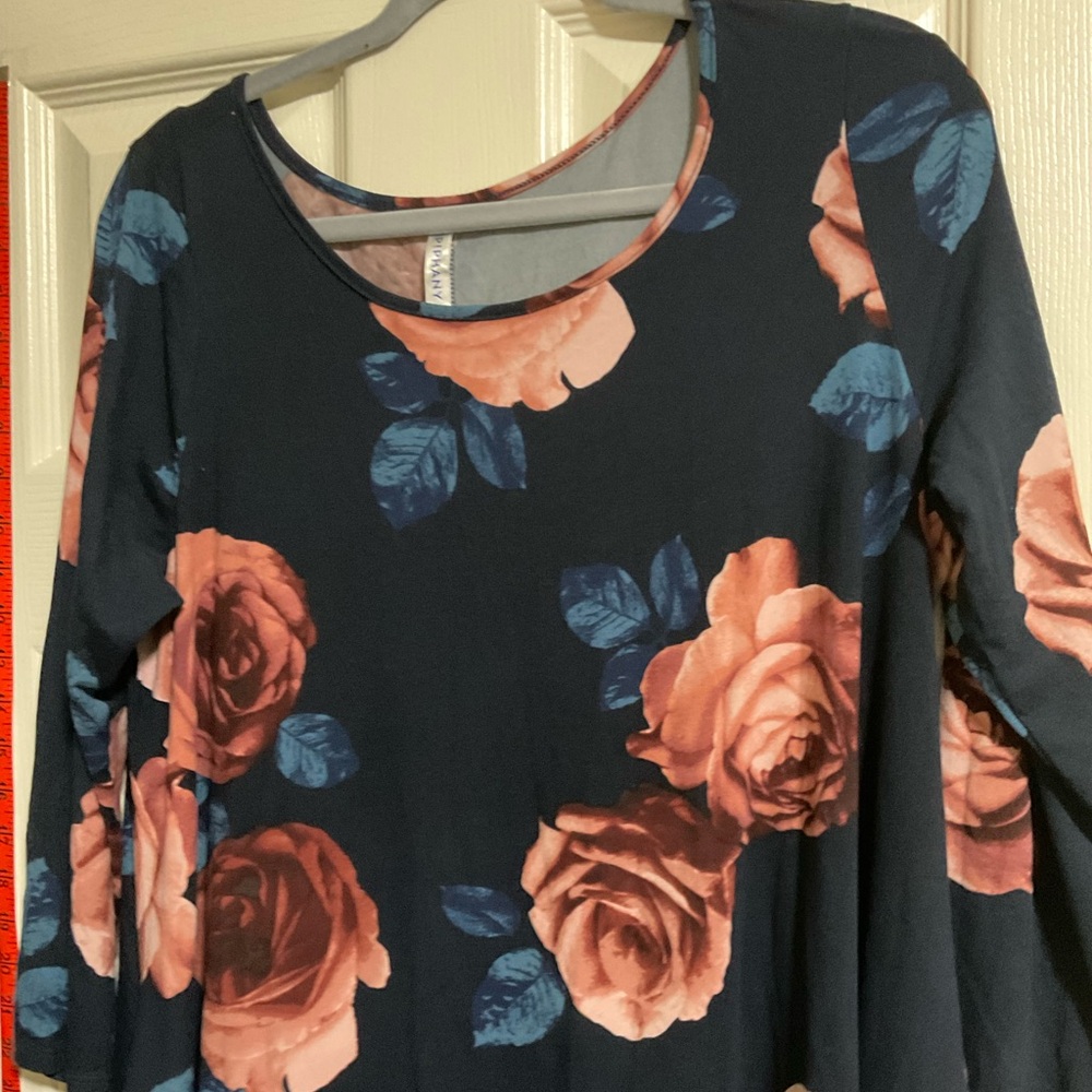 Piphany Navy and Peach Floral Long Sleeve Dress